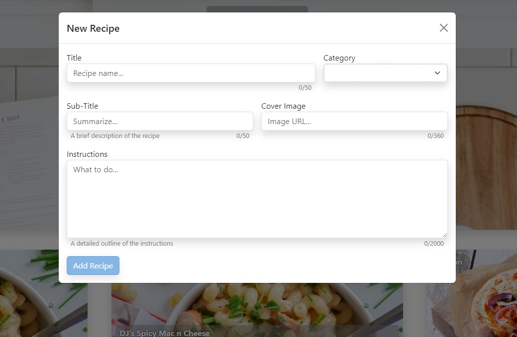 All-Spice Add Recipe Modal